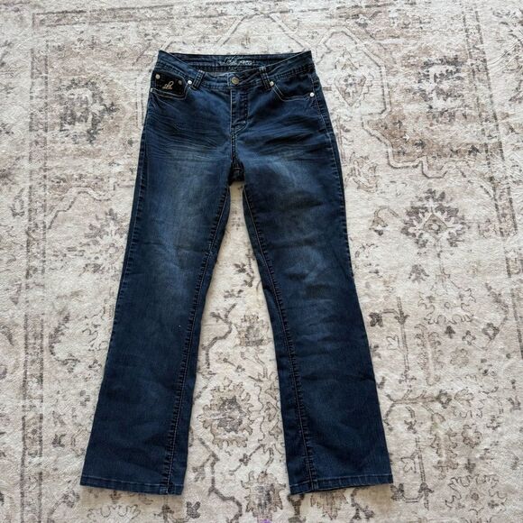 Y2K embroidered mid rise ankle cropped dark wash jeans - Picture 5 of 5